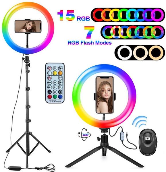 

inch rgb ring light with tripod phone clip selfie colorful pography aluminum for tiktok vlogging video youtube live flash heads