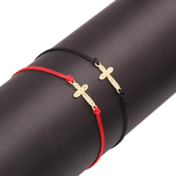 

charm bracelets white cubic zirconia stones small christian cross bracelet for women trendy religion faith cz red string handmade jewelry, Golden;silver