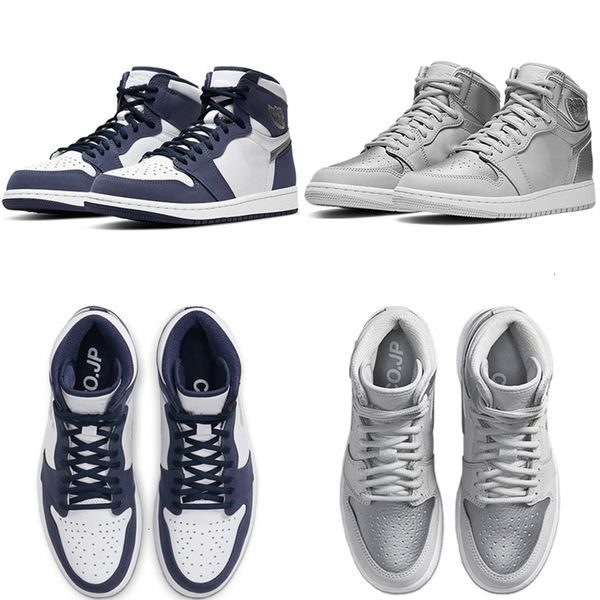 

co.jp basketball shoes mens 1 og high midnight navy metallic silver white toe sports sneakers trainers size 36-45