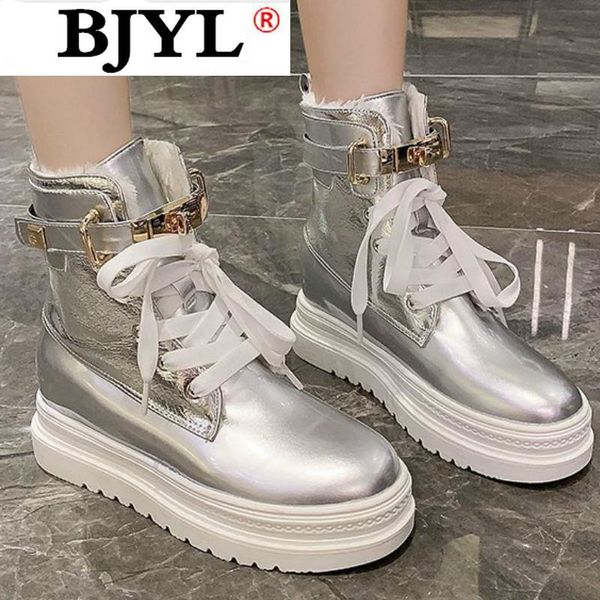 

boots winter 2021 fashion woman platform plus velvet warmth size casual buckle lace-up short tube, Black