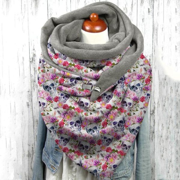 

scarves fashion winter halloween print button soft wrap casual outdoor sports warm shawls paÃ±uelos mujer #py, Blue;gray