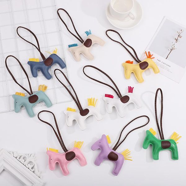 

keychains key chain women bag charm pendant accessories fashion jewelry famous luxury handmade leather horse animal, Silver