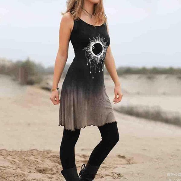 

women summer sundress sukienki damskie mini dress sleeveless print retro tribal slim short plus size 2021 4xl casual dresses, Black;gray