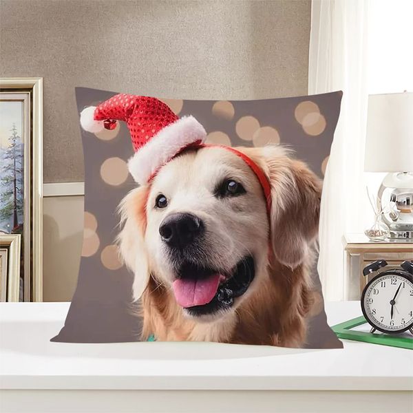 

cloocl animals christmas pillow case 3d graphics golden retriever zip pillow cover cartoon dogs pets throw pillowcases
