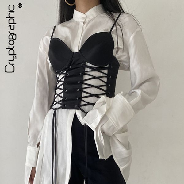 

fashion bandage tassel camis corset crop women sleeveless lace up cropped club party streetwearhigh quality, White