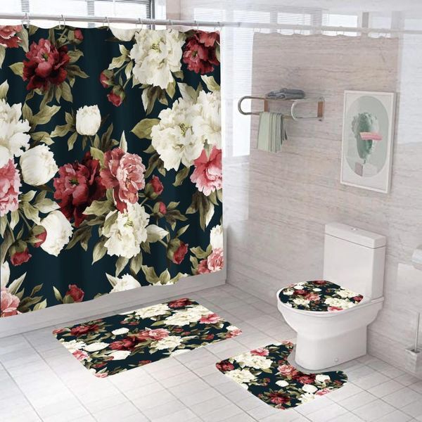 

shower curtains 3d digital printing flowers curtain waterproof polyester bathroom colorful set bath mats rugs