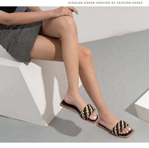 

sandals open-toe flat slippers set foot casual flip flops women shoes slides beach wedges big size, Black