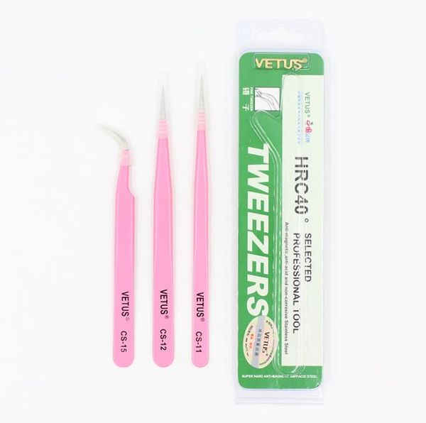 

eyebrow tools & stencils 100pcs vetus pink makeup tweezsers eyelash extension tweezers cs-11 cs-15 cs-12 cs-5a stainless steel