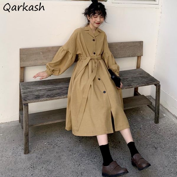 

women's trench coats women spring chic korean leisure ladies x-long windbreaker temperament single breasted adjustable waist femme outw, Tan;black