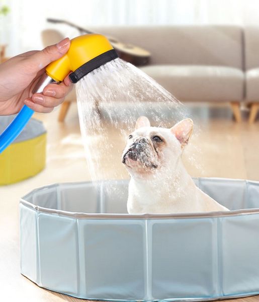 Spruzzatore da bagno per cani da compagnia Massaggio Bagno Soffione doccia Tubo morbido in PVC Shampoo Spazzola per toelettatura per cani Forniture per detergenti per gatti