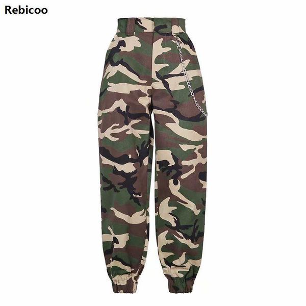 

women's pants & capris high waist cargo women camouflage sweatpants joggers chain camo girls trousers with streetwear, Black;white
