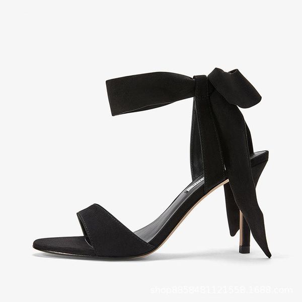 

sandals 8cm women's lace-up high heels 2021 summer fashion suede stiletto professional shoes 4 color, Black