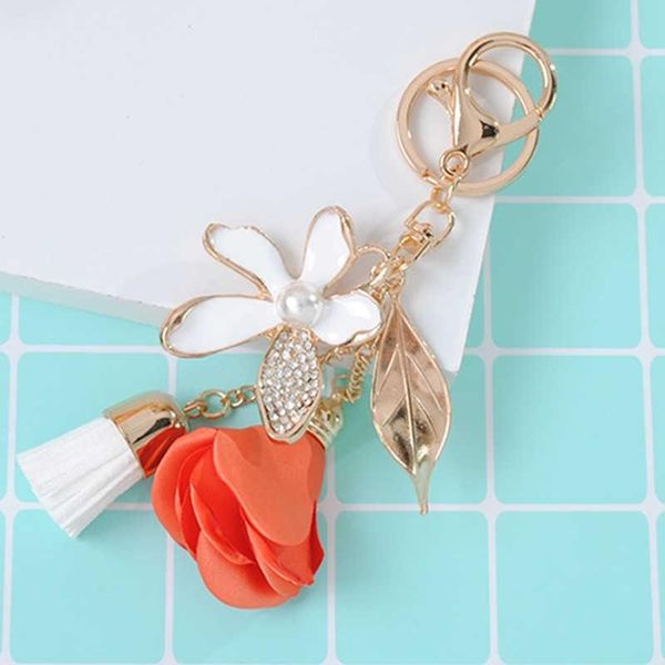 

keychains women charm cute flower tassel keychain bag crystal car key chain ring accessories valentine's day party gift dropship, Silver