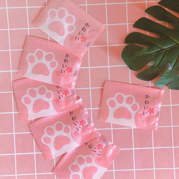 

gift wrap 100pcs/lot pink frosted baby shower baptism sugar packaging nougat package cartoon white lovely cat claw colored plastic bags