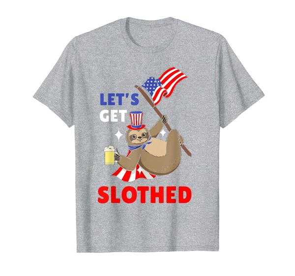 

4th of july drinking shirt let's get slothed tee, White;black