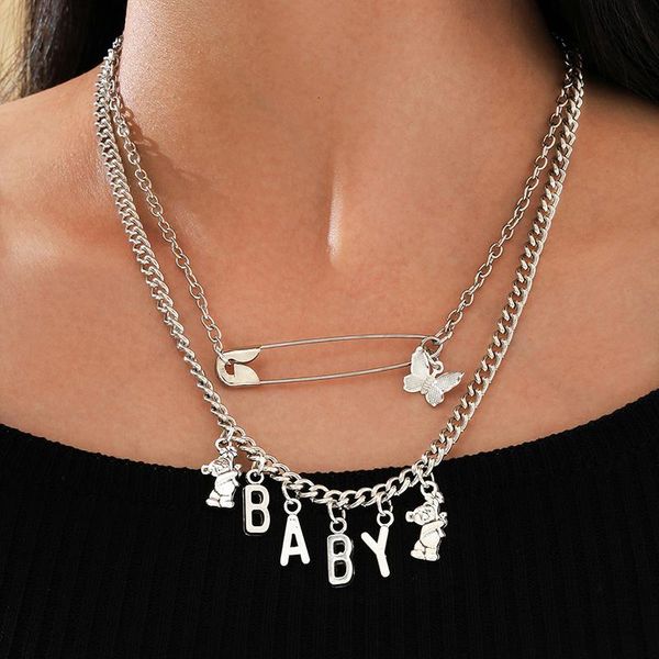 

aprilwell letter "baby" bear butterfly layer pendant necklace for women charm silver chain 2021 aesthetic jewelry e-girl gift neck