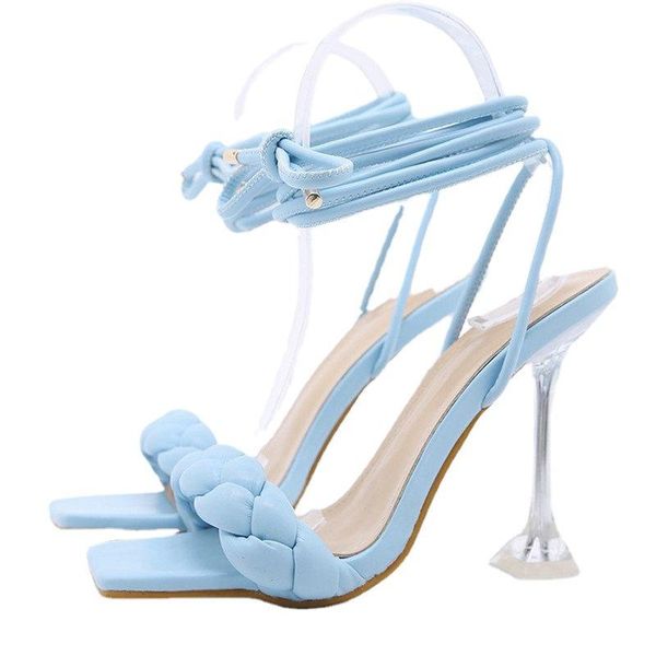 

sandals 2021 summer fashion design weave women transparent strange high heels ladies open toe shoes, Black