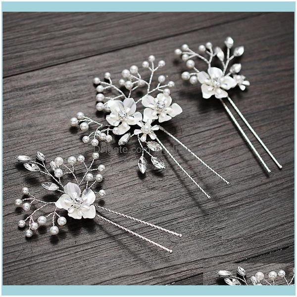 

jewelryhandmade sier color floral wedding pins hair clips pearls bridal jewelry women crystal headpiece & barrettes drop delivery 2021 axhe0, Golden;silver