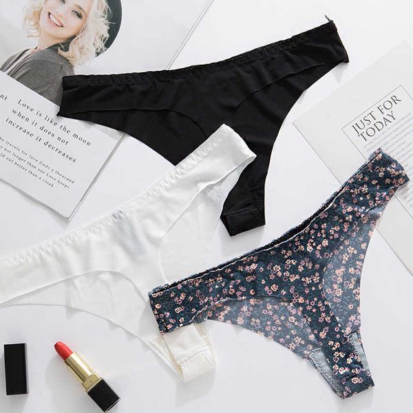 

briefs panties style fun tba sports thong female one piece traceless ice silk underpants, Black;white