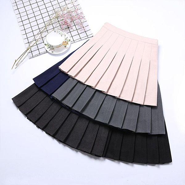 

skirts 2021 autumn winter high waist slim stretch 5 colors simple solid woolen pleated skirt casual ladies mini, Black