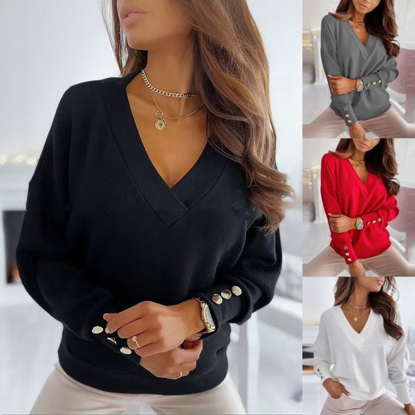 

t-shirts women fashion solid color long sleeve v-neck button bottoming ropa mujer camisetas harajuku t shirt women's t-shirt, White
