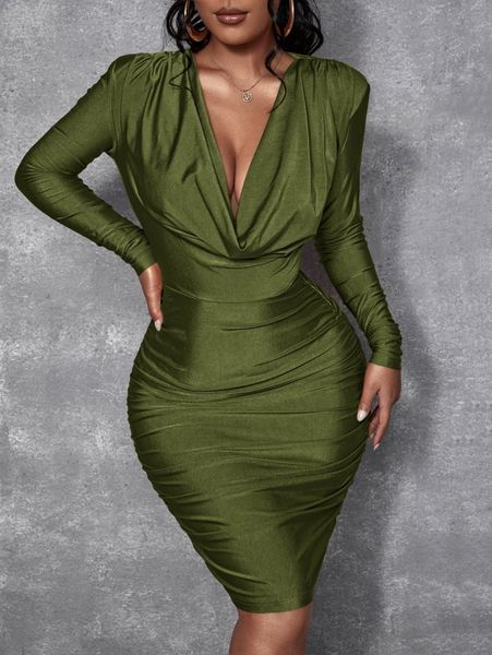 

sxy deep v neck ruched bodycon dress q8sm#, Black;gray