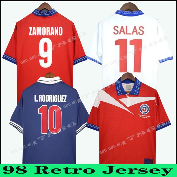 1998 Chile World Copa Retro Jersey Final Salas Zamorano 98 Home Red Away Vintage Camisas de Futebol Clássico NEIRA Rozental Acuna Sierra Uniforme