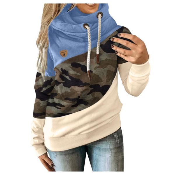 

women's hoodies & sweatshirts women hoodie sweatshirt strap casual camouflage contrast splice long sleeve pullover moletom #8, Black