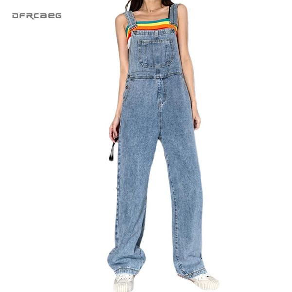 

women's jumpsuits & rompers black loose suspender denim jumpsuit pants women 2021 spring autumn casual streetwear ladies jean overalls, Black;white