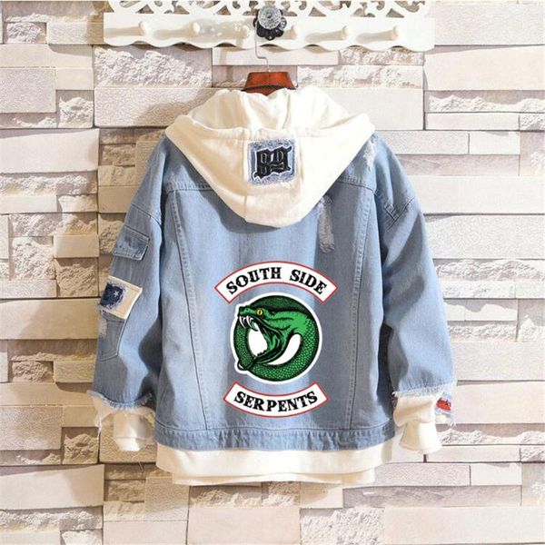 

women's hoodies & sweatshirts fahsion print denim jackets men and women southside serpents streetwear hooded jacket coat drops, Black