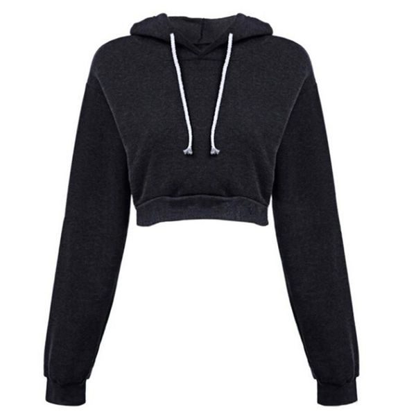 

women's hoodies & sweatshirts 2021 ladies solid slim crop autumn hooded long sleeve pullovers women casual drawstring hoodie, Black