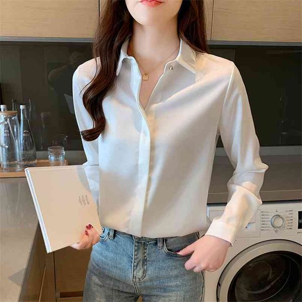 

silk women shirts long sleeve woman satin white shirt blouse plus size casual ladies blouses 210427