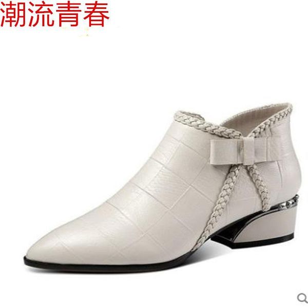 

boots fashion women pointed ankle spring and autumnshoes thick heel short boot ladies casual footwear mujert single, Black