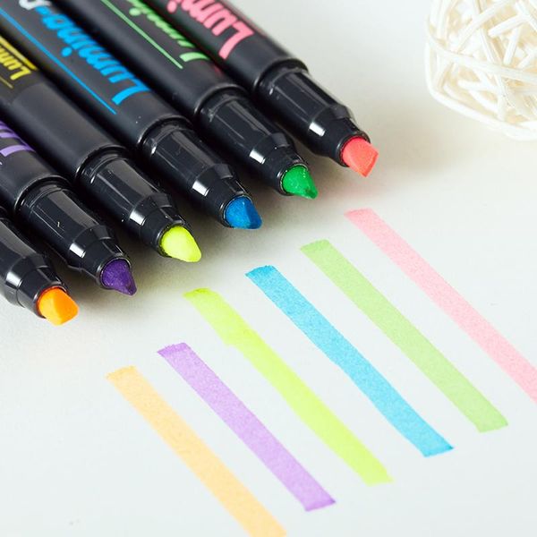

highlighters 6 pcs/lot lumina highlighter marker pen for paper fax copy fluorescent color spot liner stationery office school supplies eb718, Black;red