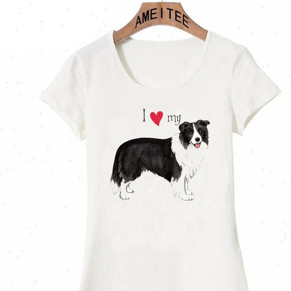 

i women t shirts love my border collie dog print shirt summer fashion womens casual hipster girl, White