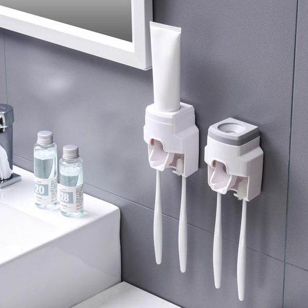 

bath accessory set wall mounted toothbrush holder punch-toothpaste squeezer multi-function waterproof dispenser bathroom organizer