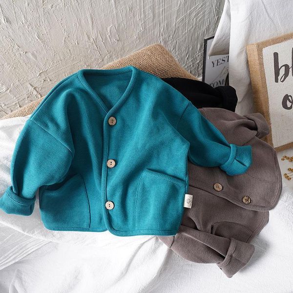 

jackets spring autumn korean style children clothing loose long-sleeved cardigan baby boys girls cotton casual kids jacket, Blue;gray