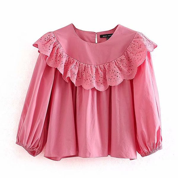

fashion long sleeve blouse women ruffles design shirts office work vintage 210430, White