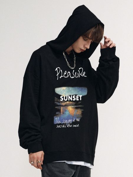 

men slogan graphic drop shoulder hoodie g8u9#, Black