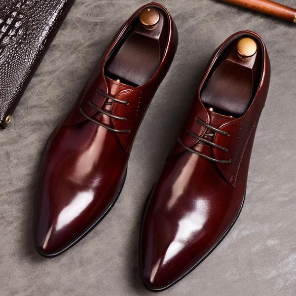 

lacing mens formal shoes genuine leather office business wedding brogue oxford shoe black pointed toe luxury men dress