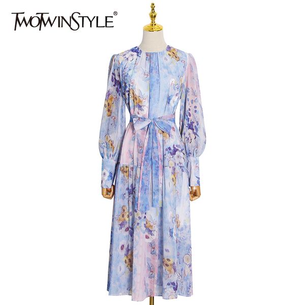 

vintage spring print dress for women o neck long sleeve high waist hit color dresses female fashion clothing 210423, Black;gray
