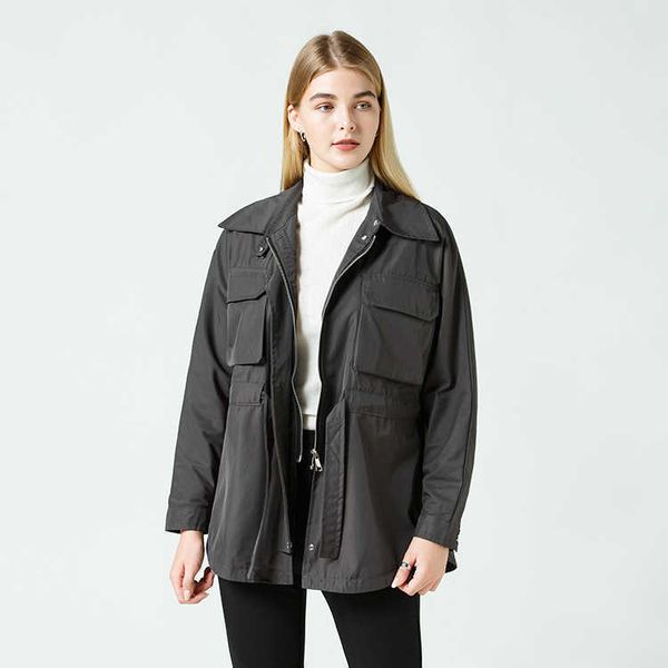 

women's raincoats medium length origin windbreaker, Black