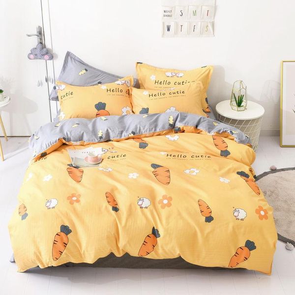 

bedding sets home textile 4 piece set girl kids carrot yellow duvet cover sheet pillowcase woman beds king  full