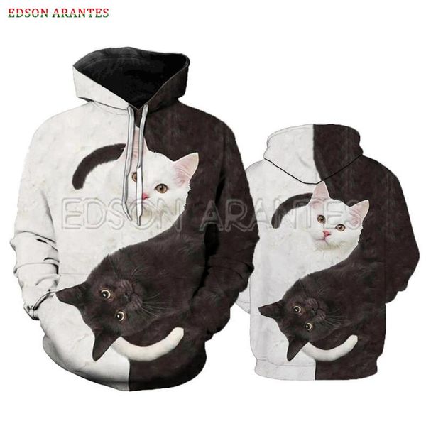 

men's hoodies & sweatshirts eu us size brand cat men women cute 3d animal print pullover tracksuit clothes custom drop ship, Black