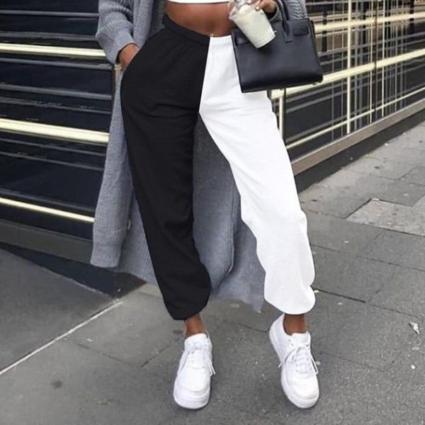 

women's pants & capris heflashor 2021 black high waist jogger women sweat winter color block korean sweatpants streetwear, Black;white