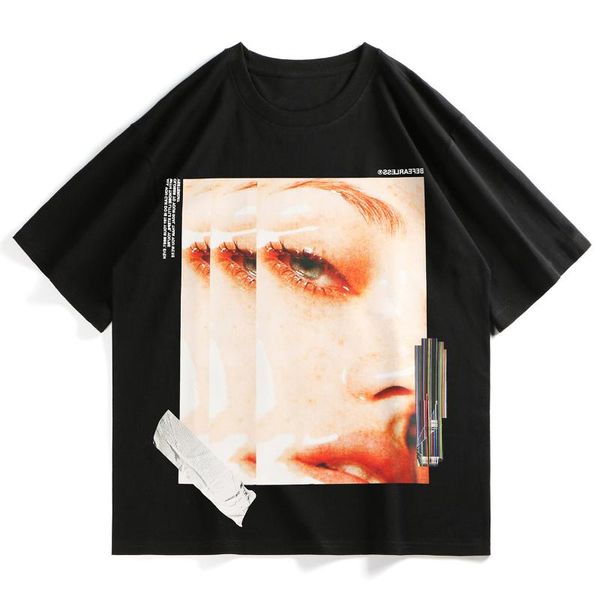 

men's t-shirts men harajuku t shirt girl portrait print hip hop streetwear 2021 summer short sleeve tshirt cotton tees, White;black
