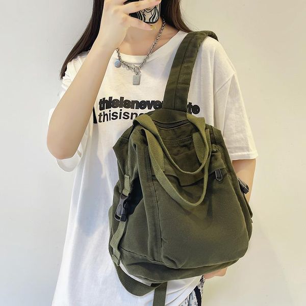 Stile zaino Versione coreana dell'autunno Army Green Canvas Fashion All-Match Outing One-Shoulder Handbag Student Bag Mochila