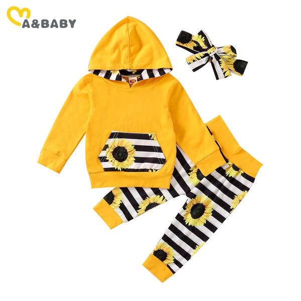 

3-24m sunflower born infant baby girls clothes set long sleeve pocket hooded pants outfits toddler girl clothing 210515, White