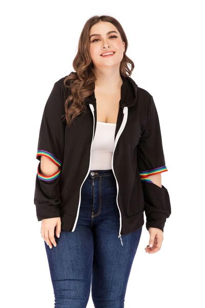

women's hoodies & sweatshirts plus size hollow out sleeve women open zip-up korean fashion black casual harajuku cut hoody