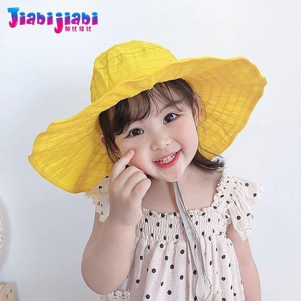 

Parent-Child Woman Female Bucket Hat Girls Toddler Top Air Cap Maiden Frail Big Brim Visor Beach UV Sun Shade 2-40 Old Wide Hats, Blue;gray